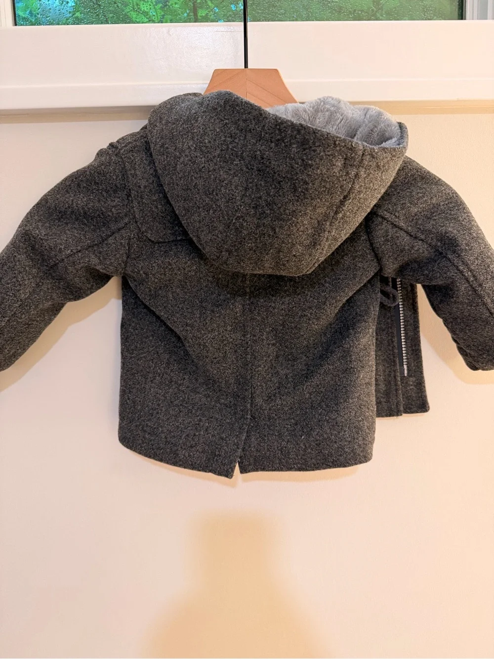 Toddler Hooded Toggle Pea Coat in Charcoal